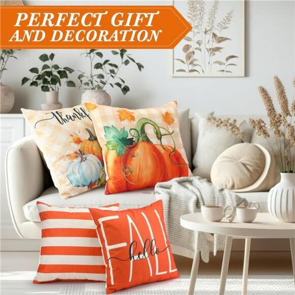 Fall Pumpkin Pillow Covers Set of 12 Thanksgiving Autumn Throw Pillow Cases 18x1 - Picture 2 of 8
